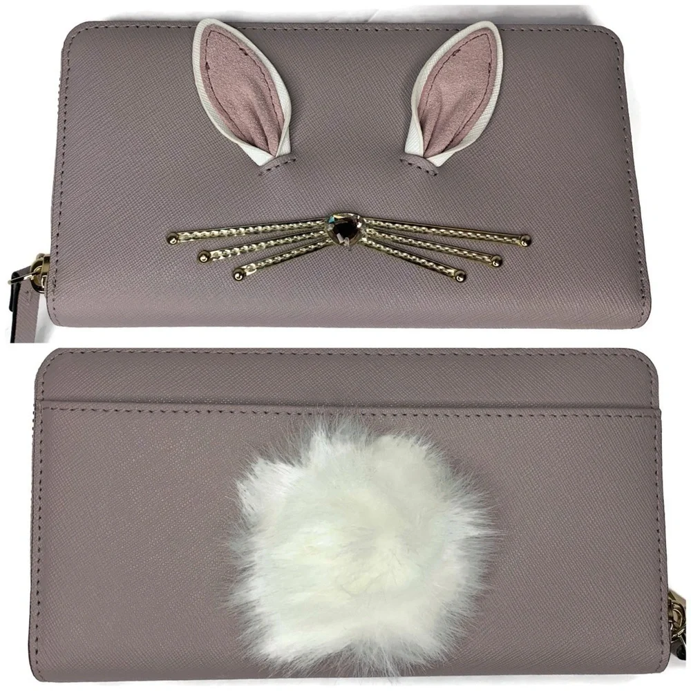 Kate Spade Rabbit Bunny 🐰 Tail Gray Grey Wallet
